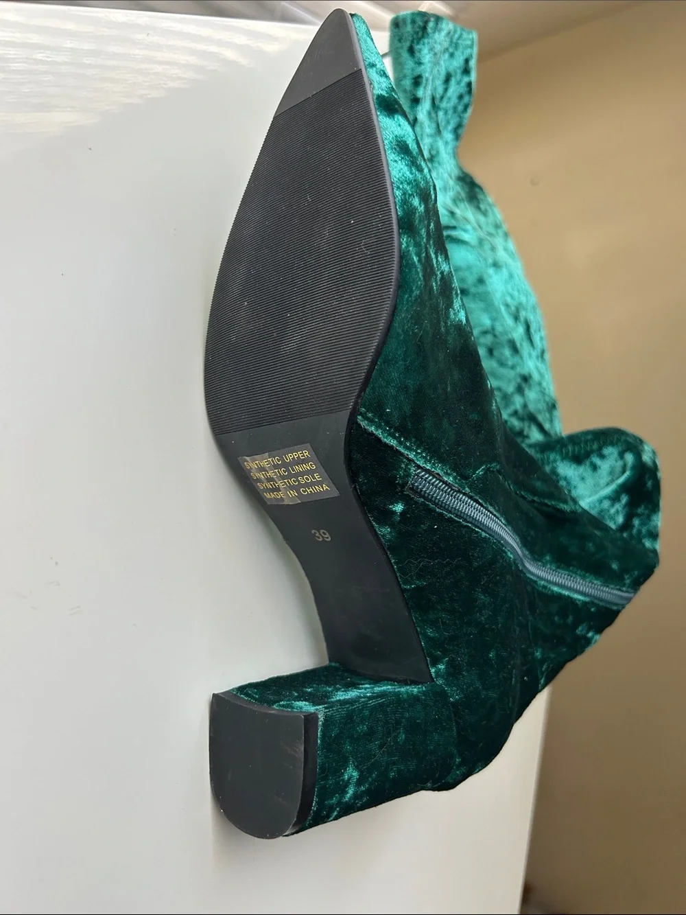 Silent D Velvet Pointed-Toe Ankle Boots in Emerald Green